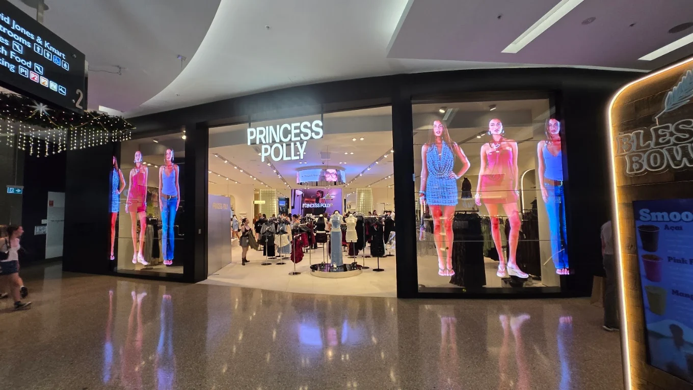 Lymlive transparent digital LED display installed in retail storefront window Darwin